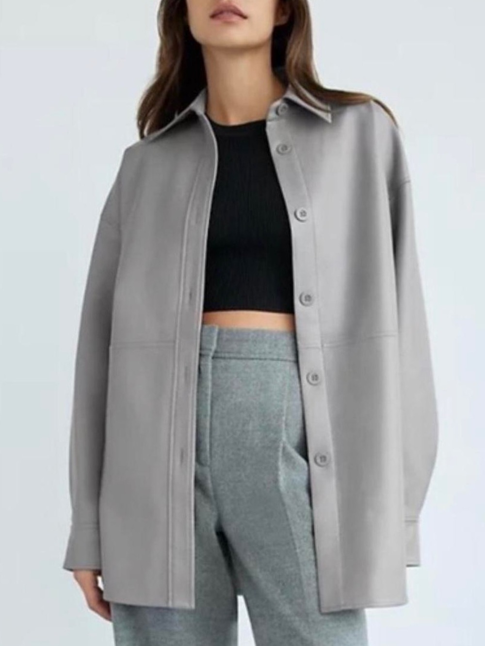Babaton Pelli Vegan Leather Shirt Jacket -
Size: Small - Marble Gray